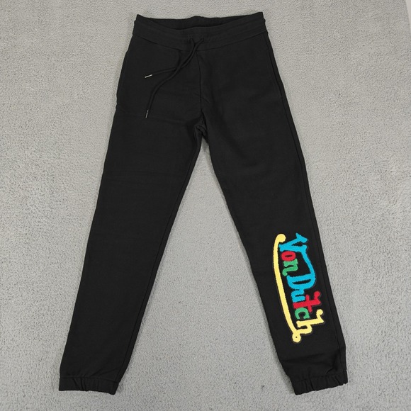 Von Dutch Sweatpants Mens XS Black Drawstring Embroidered Logo Joggers Made USA - Picture 1 of 13